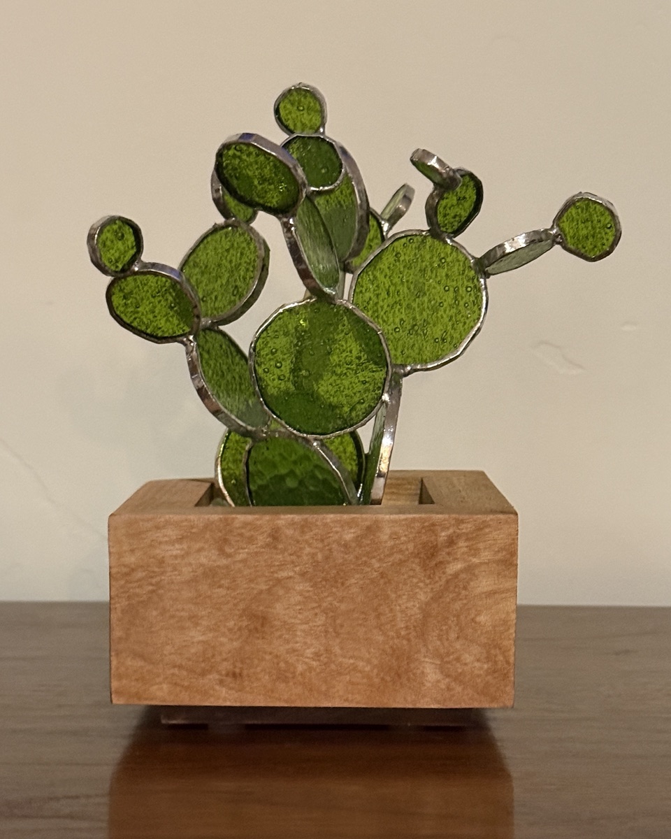 Lime Prickly Pear in Wood Vase