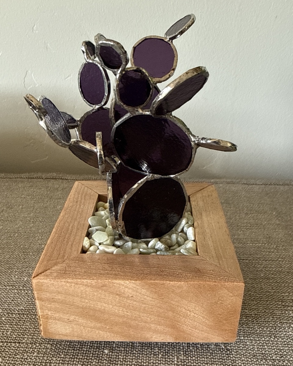 Purple Prickly Pear in Wood Vase